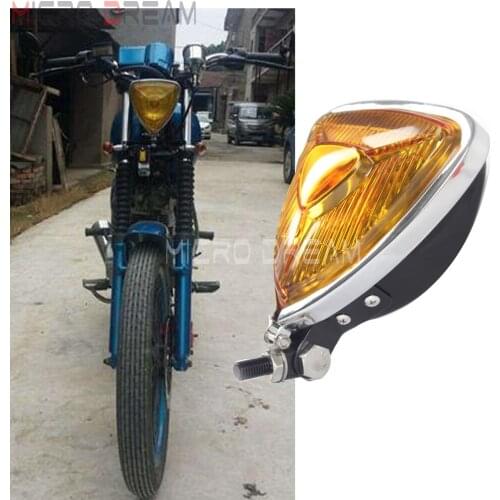 Motorcycle Vintage Aris Style Headlight Headlamp 55w H3 Amber Lens Triangle Head Lights for Harley Chopper Scrambler Cafe Racer