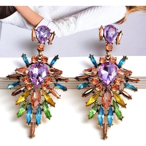 High-grade Colorful Crystal Earrings Statement Rhinestone Long Drop Earrings Fashion Jewelry Accessories For Women Wholesale