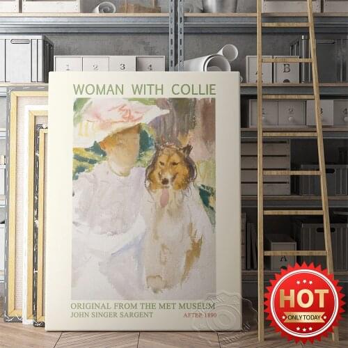 John Singer Sargent Museum Exhibition Poster, Woman With Collie After Oil Painting, Singer Sargent Vintage Figure Wall Picture