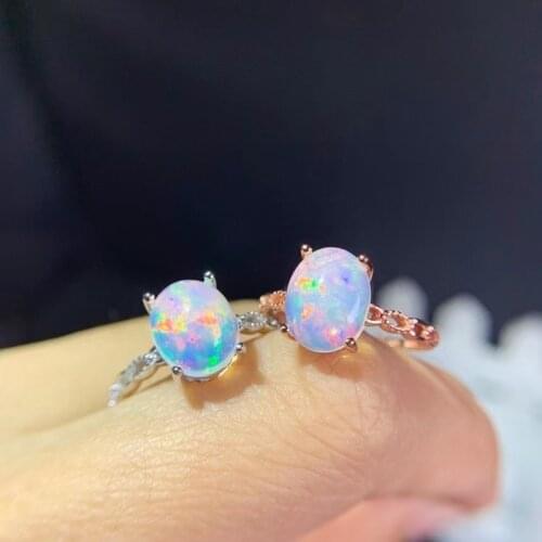 Jewelry 925 Silver Fox Ring for Daily Wear 5mm*7mm Natural Opal Ring Fashion Opal Jewelry Gemstone Silver Ring Gift Woman