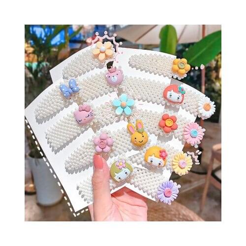 High Quality Cute Imitation Pearl Hairpin Set Childrens Cartoon Animal Flower Hair Clip Girl Headdress Clip Hair Accessories