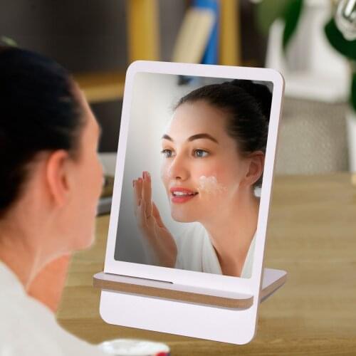 Make Up Mirror Simple Unisex Wooden Desktop Portable Creativity Lovely Beauty Cosmetic Decorative Mirror, white 22x14 cm Mirror