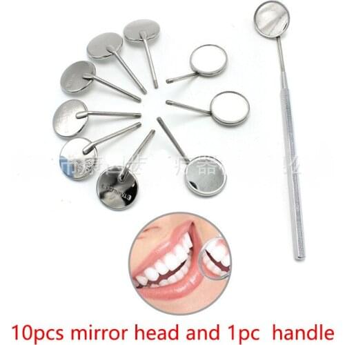 10pcs Head +1pc Handle Dental Exam Mirror Oral Endoscope Mirrors Dentist Tools Mouth Reflector Stainless Steel Oral Hygiene Care