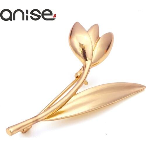 Anise Elegant Metal Alloy Orchid Flower Brooch Pins Lady Gold Silver Color Business Clothing Brooches for Women Fashion Jewelry