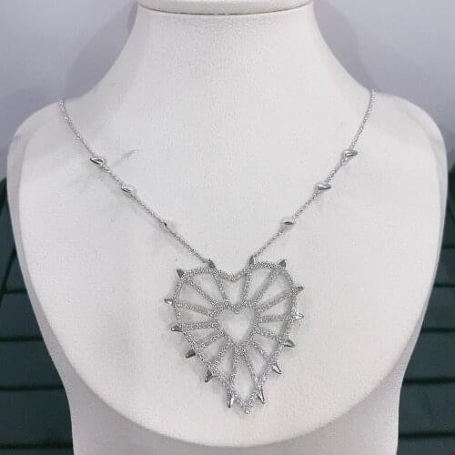 SLJELY Fashion Real 925 Sterling Silver Spiked Geometric Heart Pendant Adjustable Necklace 2021 ARCHI NOIR Women Brand Jewelry