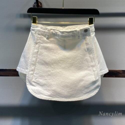 Irregular Denim Skirt Womens 2021 Summer New Fashion Design High Waist A- Line Anti-Exposure Short White Jean Skirts Femme