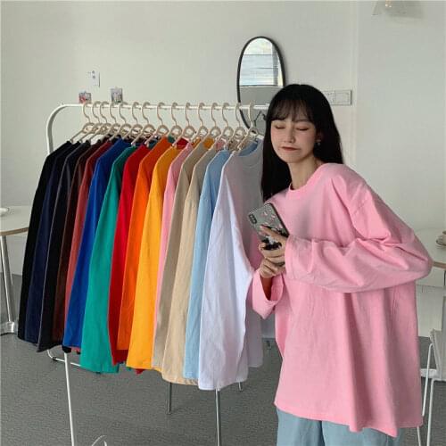 Cotton Long Sleeve T-shirt Women plus Size Womens Loose Top Early Autumn