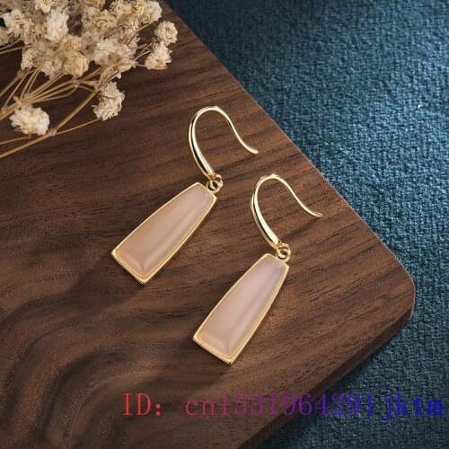 White Jade Earrings Jewelry Crystal Fashion 925 Silver Gemstone Women Zircon Gifts Natural Amulet Chalcedony Charm
