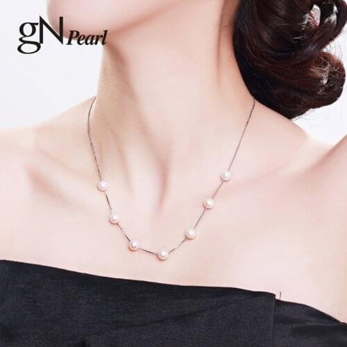 GN Pearl 925 Sterling Silver Necklace Chain gNPearl 7-8mm Genuien White Natural Freshwater Pears Choker Fine Jewelry for Women