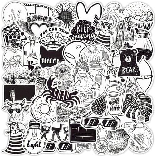 10/30/50 PCS Black and White Vsco Stickers Anime Cute Graffiti Funny Stickers for Kids Waterproof DIY Laptop Suitcase Car Decals
