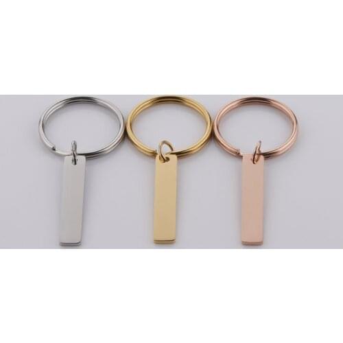 100% Stainless Steel Blank Rectangle Keychain For Engrave Metal Rectangle Bar Tag Charm Key Chain Mirror Polished 10pcs