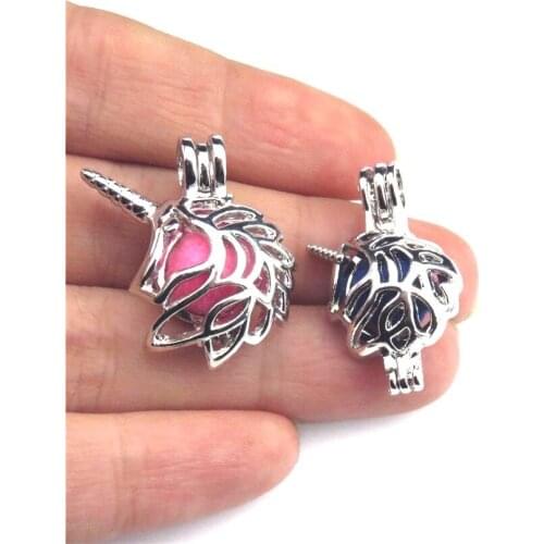 2pcs Cute Animal Unicorn Stones Beads Cage Aromatherapy Essential Oil Diffuser Cage Pendant For DIY Jewelry Making 21900