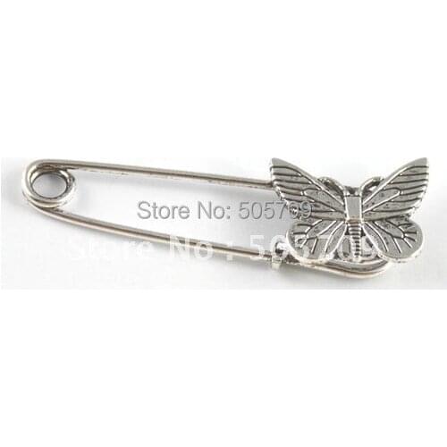 60PCS Tibetan silver butterfly Safety Pin Brooch A15548