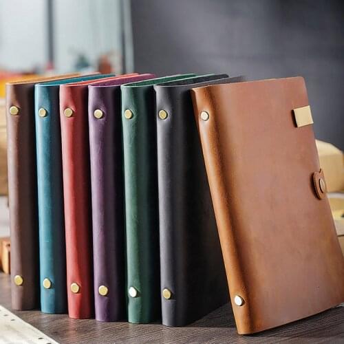 A5 Size Vintage Cowhide Leather Notebook Genuine Leather Blank Kraft Paper Notepad Europe Retro Diary Sketchbook
