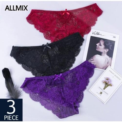 ALLMIX 3Pcs/lot Sexy Women Hollow Out Panties Set Underwear Seamless Briefs With Bow Womans Intimates Low Waist Lady Lingerie