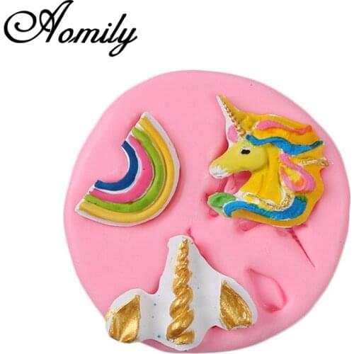 Aomily Unicorn Rainbow Shaped 3D Silicon Chocolate Jelly Candy Cake Bakeware Mold DIY Pastry Bar Ice Soap Mould Baking Tool