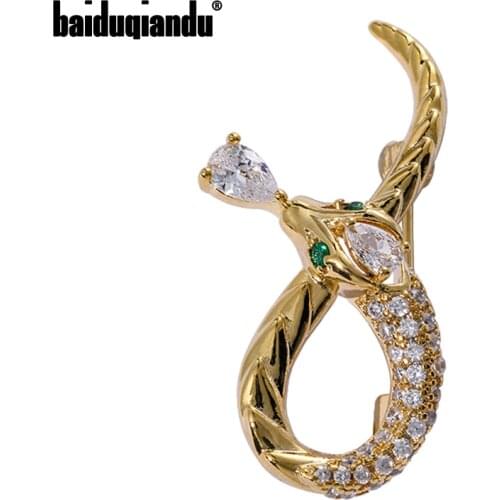 Baiduqiandu Cubic Zircon Snake Brooches For Women Men 3-Colors Plated Animal Party Casual Brooch Pins Gifts