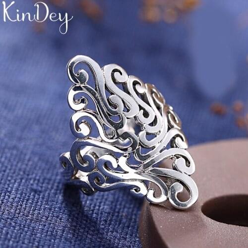 Bohemian Vintage Big Flower Ring For Women Antique Silver Color Knuckle Rings Boho Jewelry Anillos