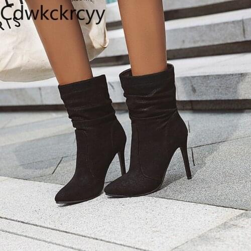 Winter The New fashion Pointed Fine heel Martin boots black Sexy banquet Plus cashmere Keep warm High heel Women boots 34-39