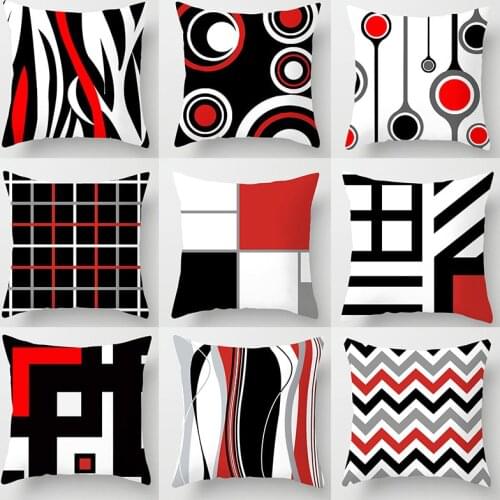 Cushion Cover Black Red Geometric Prints Decorative Pillowcase Peach Skin Throw Pillows Covers For Car Sofa Home Decor 45*45cm