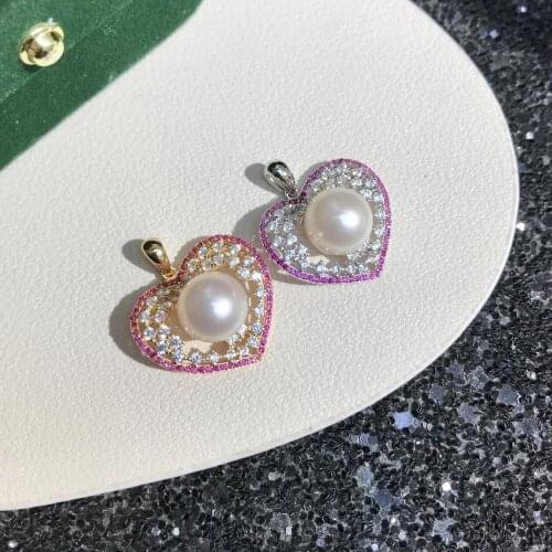 Wedding Heart DIY Mount 925 Sterling Silver Pendant Base Settings Mountings Findings Parts for Pearl Crystal Jade Agate 5pcs/lot