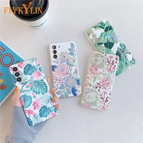 FLYKYLIN Laser Flowers Phone Case on For Samsung Galaxy A52 A72 A12 A42 S21 Ultra S21+ 5G Camera Protection Silicone Cases Coque