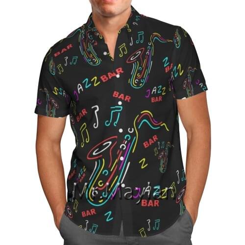 2021 Cartoon Jazz 3D Print Graphic Shirt Summer Hawaiian Beach Shirt Personalized Streetwear Oversized Fashion Black Shirt 5XL
