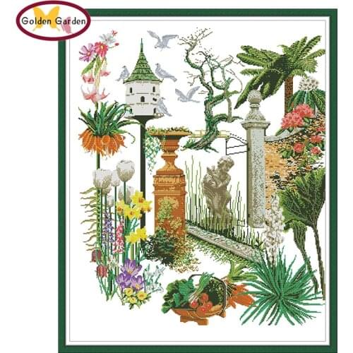 GG Beautiful Garden Paintings Cross Stitch Embroidery Needlework Set Joy Sunday 14CT11CT DIY Counted Cross Stitch for Home Decor