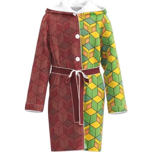 Demon Slayer Tomioka Giyuu Cosplay Bathrobe Winter Men Women Hooded Flannel Bath Robe Costumes Dressing Gown Cloak