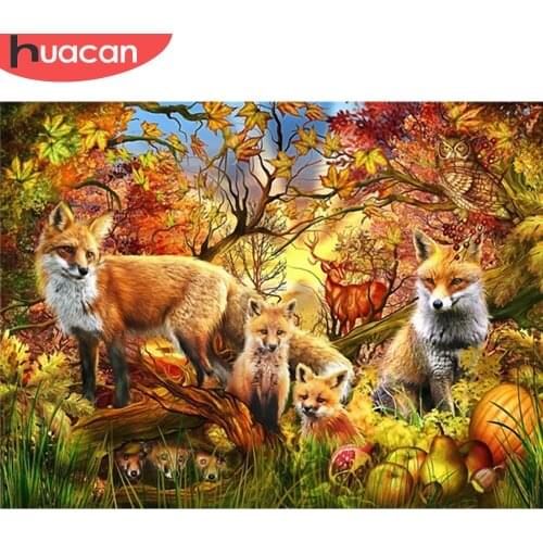 HUACAN Diamond Painting Fox Full Square Picture Of Rhinestone Diamond Embroidery Animal Mosaci Autumn Handmade Gift