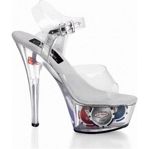 The club sells super-high heels, 15 cm high crystal platform stage, dancing shoes