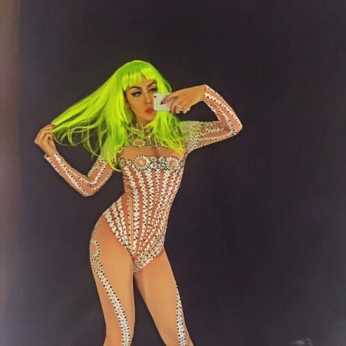 Diamond Queen AB Sparkling Crystals Jumpsuit Nightclub Party DJ DS Singer Stage Wear Women Sexy Stage Costume Birthday Celebrate