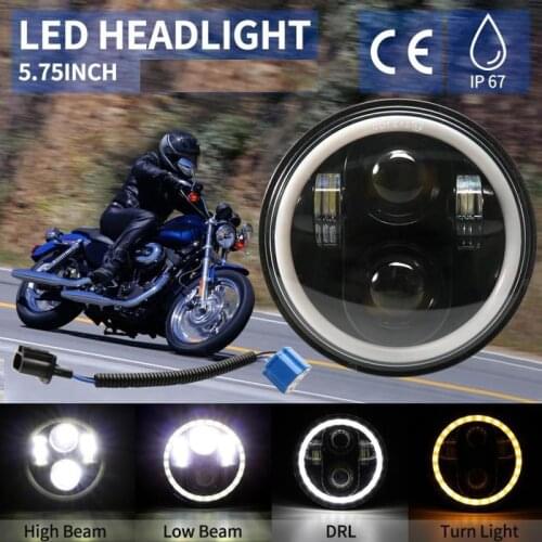 5-3/4" Round Headlamp with White/ Amber Halo Ring for Dyna Sportster XL 1200 883 5.75" Inch Projector LED Motorcycle Headlight