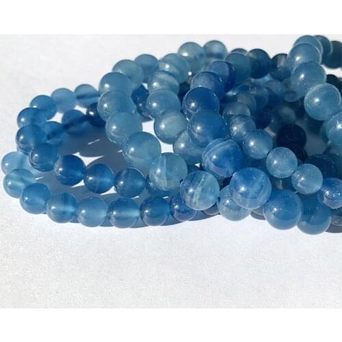 Natural Genuine Clear Lace Blue Calcite Calcspar Stretch Bracelets Round Jewelry Loose Beads 05248