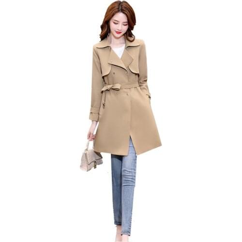 2021 New Spring Autumn Women Windbreaker Women Mid-length Trench Slim Lace Up Trench Coat Fashion Casual Coats Wmen Outerwear