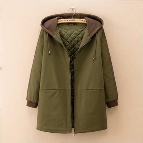 Solid color hooded overcoat middle-aged women loose large size middle long section zipper thick warmth Abrigos D186
