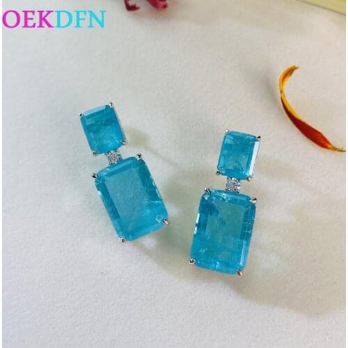 OEKDFN Real 925 Sterling Silver Drop Earrings For Women Cut Paraiba Tourmaline Gemstone Party Bride Wedding Fine Jewelry Dangle
