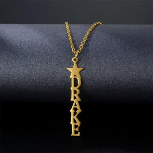 Personalized Stainless Steel Star Name Necklace Customized Vertical Handwriting Nameplate Pendant Necklace Women Jewelry