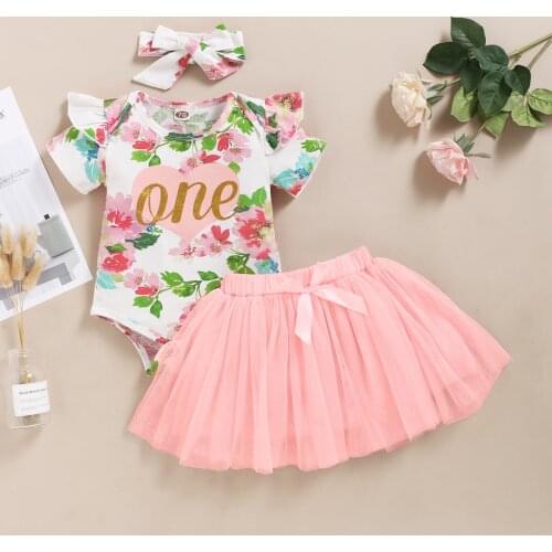 Dress for Girl Baby Christening Gown First 1st Birthday Party Girl Baby Clothing Toddler Summer Clothes floral bodysuit+tutu