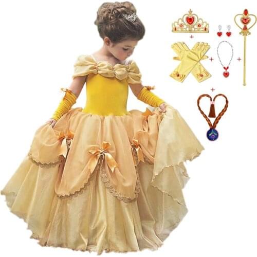 Girls Princess Dress Beauty and Beast Halloween Costume Kids Girls Birthday Dress Girls Party Evening Dress Children Ball Gown