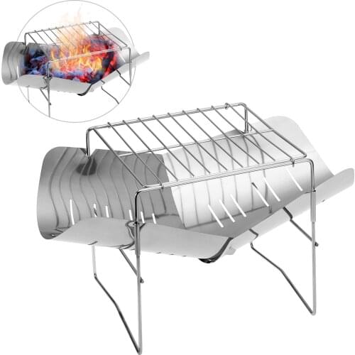 2-in-1 Portable Folding Barbecue Grill Stainless Steel Camping Stove Home Outdoor Camping Backpakcing Wood Burning Firepit