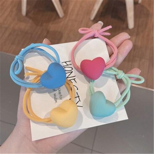 Heart Scrunchies Candy Color For Girls Hair Ties Sweet Lovely Hair Accessories Elastic Headband Ornament Girl Ponytail Holders
