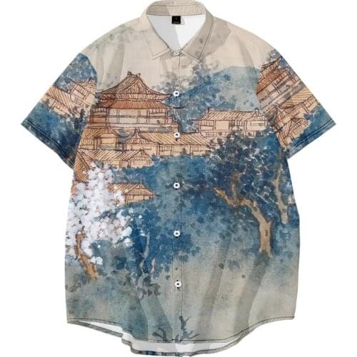 Beach Casual Holiday Male Short Sleeve Shirts Chinese Style Print Hawaiian Shirt Hip Hop Tops Street Wear Blouse camisas hombre