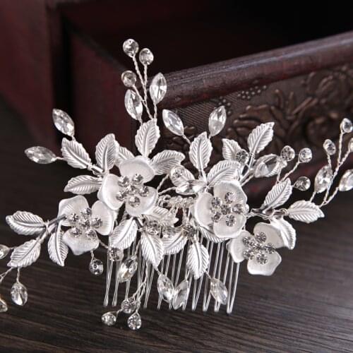 Silver Color Flower Hair Combs Rhinestone Elegant Hair Jewelry For Bride Exquisite Wedding Hair Accessories Bride Hair Combs