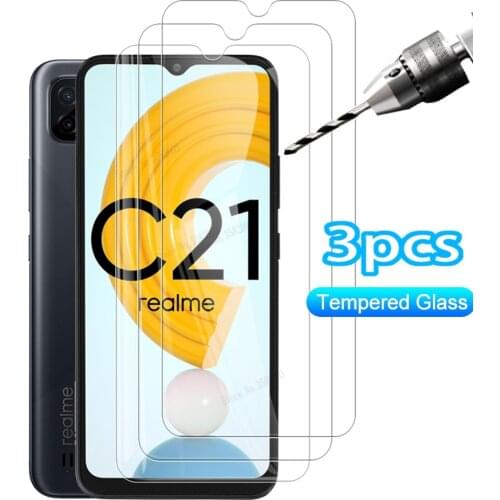 Realme c21 glass 3pcs protectors for oppo realme realmi real mi c 21 21c phone screen films cover realmec21 6.5'' tempered glass
