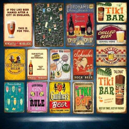 Tiki Bar Decor Gin Rule Old South Beer Metal Tin Sign Bar Pub Cafe Home Decorative Plate Kitchen Painting Plaque Wall Art Carft