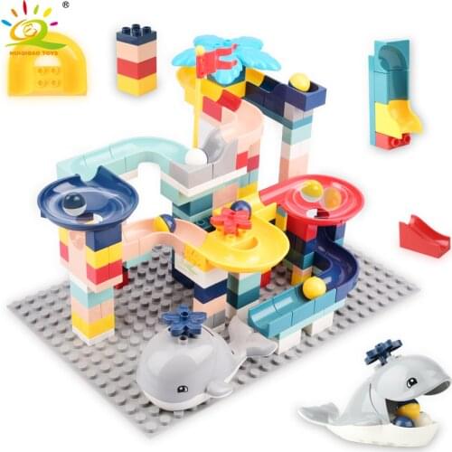 UKBOO 161Pcs Big Size DIY Track Slide Building Blocks City Marble Run Race Baseplate Funnel Bricks Baby Toys For Children