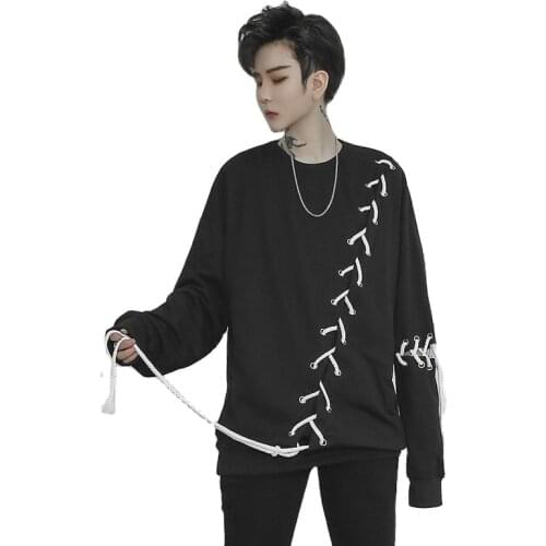 High Quality Designer Fashion Streetwear Dark Men Cotton Rope Loose Pullover Sweatshirt