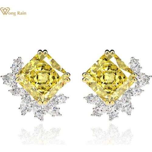 Wong Rain Luxury 925 Sterling Silver Created Moissanite Citrine Gemstone Birthstone Ear Studs Earrings Fine Jewelry Wholesale