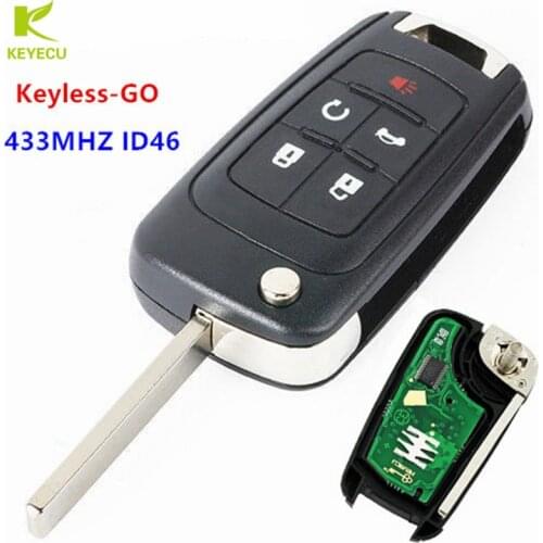 KEYECU Replacement Keyless-GO Remote Key Fob 433 MHZ ID46 Chip 5Button Model with Remote Start for Chevrolet Cruze Malibu Impala